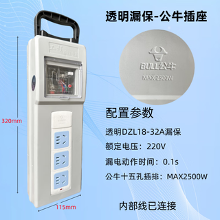 公牛手提式移动小电箱盒工地防爆插座面板带漏电保护器临时三级配电箱 铁壳（透明漏保+公牛插座）
