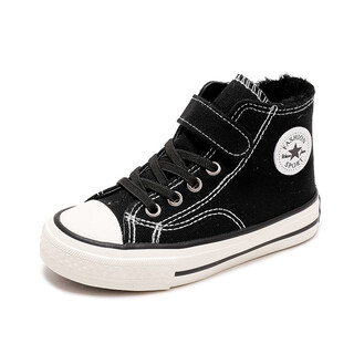 Xin yueqing children's velvet thickened canvas shoes 2025 summer summer small, medium and large children's men's and women's sneakers high-top warm cotton shoes black 33