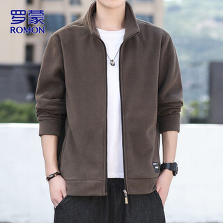 Romon jacket men's autumn and winter jacket men's casual fleece clothes trendy polar fleece tops men's brown xl