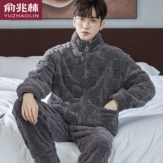 Yu zhaolin pajamas men's autumn and winter coral velvet plus velvet thickening can be worn outside to keep warm student home clothes 25 years new set nscjf-l006 dark gray square zipper (main recommendation 2xl (150jin jin equals 0.5kg -180jin jin equals 0.5kg)
