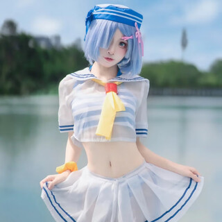 Haruka wanxi ready-made life in a different world from scratch rem cos sailor suit sailor swimsuit swimsuit cartoon rem swimsuit complete set including hat s