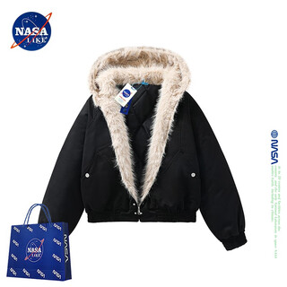 Nasalike official american cleanfit fur collar mountain carving jacket cotton jacket men's autumn and winter thickened short work jacket black 2xl (recommended 155-180 jin jin equals 0.5 kg)