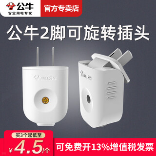 公牛插头10A插头两极两项两叉两孔220V插座头电源插头三脚空调插头10a/16a电源插头不带线 2脚可旋转插头T-10L6