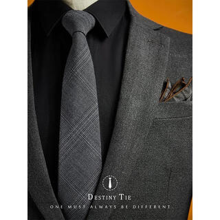 Lingka qigan men's formal business suit tie zipper style groom's wedding knot-free gray stripe gray twill 6cm zipper style