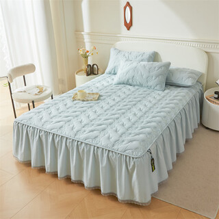 Fat donglai same style cotton bed skirt single piece 2025 new all-season quilted bed cover with skirt princess style bed baby blue cotton single piece bed skirt 200cm*220cm