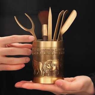 Fusuntang pure brass tea ceremony six gentlemen set kung fu tea table tea set accessories complete tea knife tea needle tea wuniu nafu-tea ceremony six gentlemen ebony style