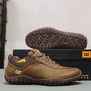 Carter (cat) outdoor non-slip wear-resistant hiking shoes for men genuine leather low-top men's shoes casual sports shoes shock-absorbing breathable hiking shoes black brown standard leather shoe size 39