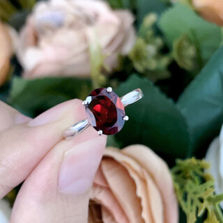 Cajj francois 2.2 carat garnet ring 925 silver simple style 4 prong setting natural colored gemstone daily commuting gift hong kong 15#