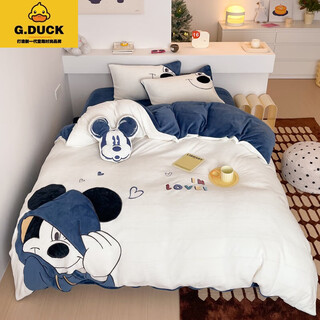 G.duckkids kindergarten quilt three-piece set 2024 new autumn and winter 230g patch embroidered milk velvet four-piece bedding set mickey nb 1.8m bed sheet style four-piece set suitable for 200*230