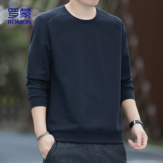 Romon sweatshirt men's autumn high-end business casual long-sleeved t-shirt versatile round neck bottoming shirt jacket men's d7s blue xl