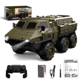 Jingxuan six-wheel remote control truck six-wheel heavy military truck remote control off-road armored vehicle fully proportional control children's electric vehicle six-wheel drive remote control off-road armored vehicle military green standard single-electric version rechargeable