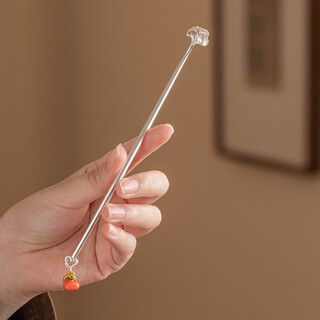 Extremely simple ginkgo tea dial, persimmon and fortune, pendant, teaspoon, household alloy tea ceremony accessories, tea room, tea spoon, single tea spoon, ginkgo tea dial - persimmon, fortune and fortune, 17x1.5cm