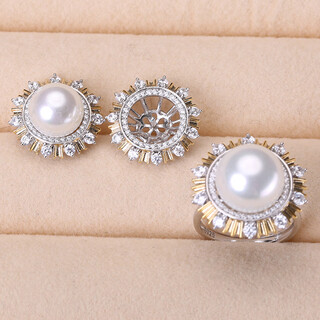 Libiao s925 sterling silver earrings, ring, two-piece color set, accessories, diy handmade pearl pendant, chain accessories not included, ring - pearls not included