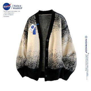 Nasawassup official fashion brand co-branded sweater men's autumn and winter hong kong style v-neck cardigan jacket color matching outer wear men's sweater black l (recommended 120-140jin jin equals 0.5 kg)