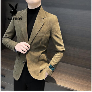 Playboy (playboy) suit men's high-end suede business suit jacket 2025 spring and autumn new korean style slim fit yuppie casual top khaki xl 130-145