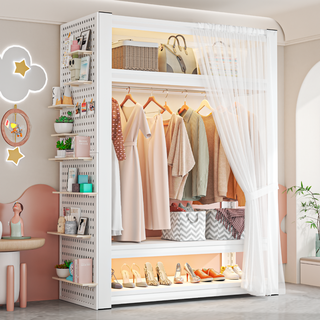 Zhaojian simple wardrobe full steel frame structure bedroom home rental simple clothes hanger shelf type coat rack hanging wardrobe free front curtain three layers high 160cm long 60 wide 40cm