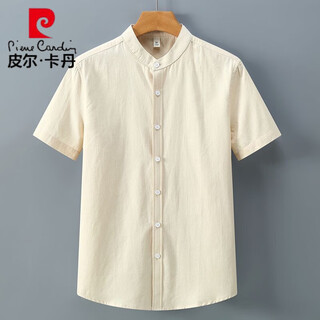 Pierre cardin new chinese style stand collar shirt men's short-sleeved high-end 2025 heavyweight oxford white henley collar shirt men's summer linen color 4xl 155-175jin jin is equal to 0.5 kg