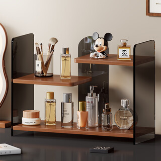 Desktop cosmetics high-end storage box bathroom sink multi-layer skin care product storage rack dressing table shelf walnut-black tea