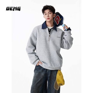 Oemg heavy fake two-piece velvet thickened polo sweatshirt men's autumn and winter lapel loose warm top jacket gray xl recommended 110-130jin jin equals 0.5 kg