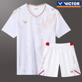 威克多（VICTOR）胜利2025羽毛球服速干上衣男短袖大赛服女运动套装夏 2203白色套装【男】 XL