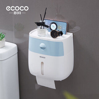 Ecoco bathroom tissue box wall-mounted waterproof toilet paper punch-free toilet paper toilet paper roll storage rack double layer - blue and white