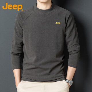 Jeep (jeep) long-sleeved t-shirt men's autumn and winter german velvet warm loose bottoming shirt top clothes men's dark gray xl