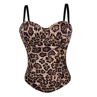 Shiyusen european and american golden brown leopard print suede short vest suspender can be worn outside and can be worn elastically gathered fishbone plastic brown 34b/75 one size fits all