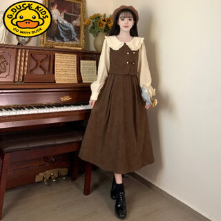 G.duck15 junior high school student girl 12 years old 2025 autumn and winter new style doll collar fake two-piece french dress long sleeves picture color 165 s 70-90jin jin is equal to 0.5 kg