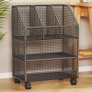 Fan lilin bookshelf removable floor-standing storage rack under the table large-capacity classroom simple student desk side wheeled book storage black three-layer vertical style floor-standing style