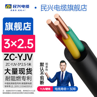 民兴电缆 2.5平方铜芯三芯电线电缆电力国标铜芯铜线延长线ZC-YJV-3*2.5-1m
