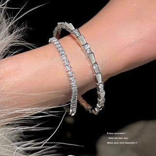 Rosena sammi snake bone bracelet sparkling diamond zircon light luxurious open adjustable bracelet fritillary snake bracelet + silver square diamond bracelet