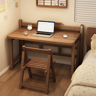 Weishi solid wood folding desk, installation-free computer desk, student home writing desk, bedroom bedside table, simple desk, hot-selling recommended single table, walnut color 80cm