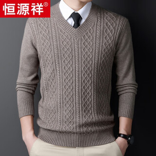 Hengyuanxiang woolen sweater men's v-neck thickened 25 autumn and winter middle-aged and elderly dads loose knitted sweater sweetheart neck sweater for men camel m 165