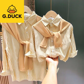 G.duck little yellow duck spring and autumn style parent-child wear shawl shirt family of three and four new trendy beige 80 cm