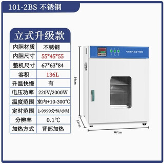 Electric constant temperature drying oven 136 liters stainless steel inner tank back heating
