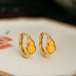 Little silversmith beeswax gourd s925 silver earrings women's new chinese style amber earrings earrings ancient style earrings good gifts