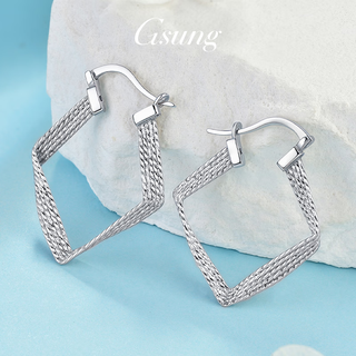 Gsung platinum rhombus earrings for women, new pt950 fashionable pure platinum square earrings as a chinese valentine's day gift for my wife. rhombus earrings, about 5.3 grams, 2.4 cm inner diameter, pre-ordered