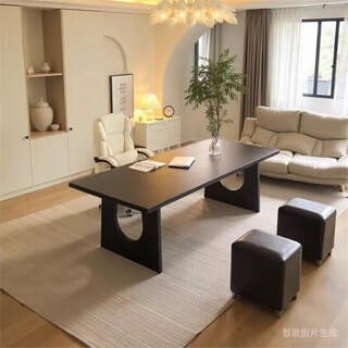 Haoyikaijia black book simple modern solid wood computer boss designer office workbench long writing desk solid wood surface + metal feet 120x60x75cm