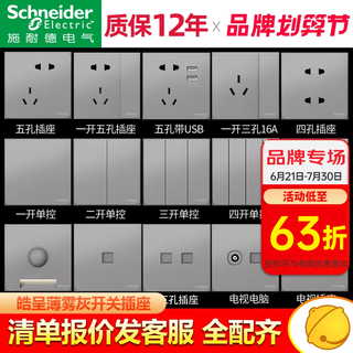 施耐德（Schneider）开关插座面板家用86型墙壁电源错位斜5五孔皓呈薄雾灰色全屋套餐 斜 五孔插座10只