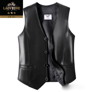 Classic car genuine haining genuine leather vest men's sheepskin vest middle-aged and elderly suit leather vest thin spring and autumn dad waistcoat black first layer sheepskin 5xl (170-190jin jin equals 0.5 kg)