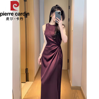 Pierre cardin (pierre cardin) foreign fashionable fake two-piece slim sleeveless dress for women 2025 summer new lace-up waist vest skirt cinnabar red m 100-110jin jin equals 0.5 kg
