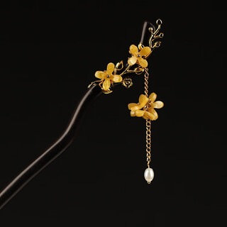 New antique ebony hairpin with hand-carved flowers, retro style and elegant valentine's day gift, red sandalwood and osmanthus hairpin