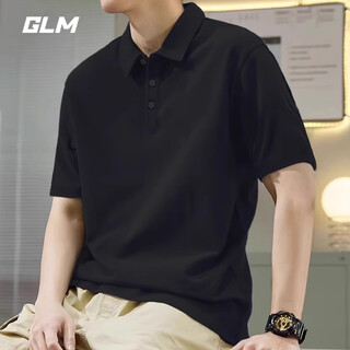 Glm短袖t恤男透气夏季翻领polo衫速干t恤冰丝感休闲运动上衣黑色xl