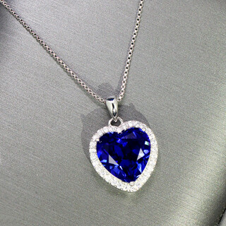 Mu huanchun love-shaped tanzanite sapphire pendant women's necklace pendant new trendy fashion clavicle chain sterling silver platinum pendant + necklace