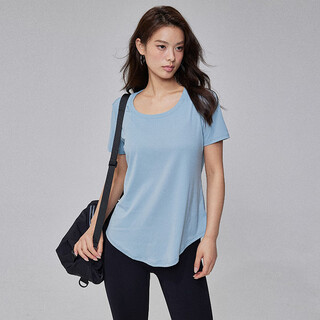 Luluuvttoh summer pilates short-sleeved yoga wear for women, loose, slim, long, lightweight running t-shirt, fitness blouse top, frost blue s
