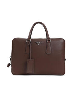 Prada luxury men's wood grain leather handbag shoulder bag brown one size