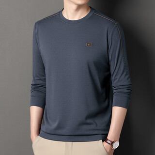 Yalu sweatshirt men's business casual autumn and winter long-sleeved t-shirt men's loose round neck solid color versatile pullover bottoming t-shirt gray xl