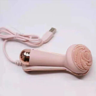 电动洗脸洁面仪去黑头硅胶刷毛孔清洁神器家用男女超声波震动按摩 米色[座充款](震动+旋转模式)