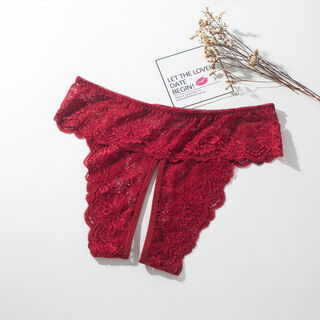 Sexy underwear, lace transparent, fully open crotch underwear, real hair leakage, hot thong, vaginal large size, m recommendation: 90120jin jin equals 0.5kg 116 wine red