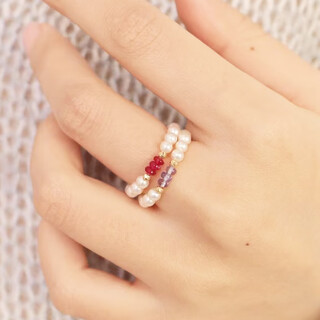 Chili 2025 fashionable aurora freshwater pearl ring tanzanite ruby 18k gold small gold ball gift ring size 11 a set of two stacked 3-3.5mm